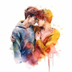 Watercolor painting of a twenty-year-old LGBT couple