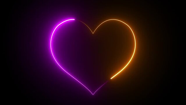 Neon Heart Isolated On Black Background. Neon Heart Frame Seamless Loop.