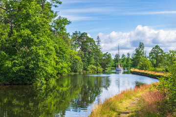 Göta Canal with an old sailboat