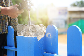 Close-up of engineering or construction tools for drilling and cutting cement walls in built-in work