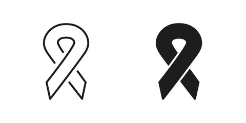 Hiv Awareness Day Symbol Collection. Cancer Ribbon Loop Line and Silhouette Black Icon Set. Support People with Cancer. Hope, Tolerance, Solidarity Campaign Pictogram. Isolated Vector Illustration