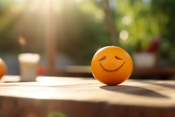 Obraz na płótnie Canvas orange on a wooden table, Citrus Delight: A Captivating Close-Up of Smiling Orange and Freshly Squeezed Orange Juice on a White Wooden Table, Bringing the Refreshing Flavors of Summer to Your Outdoor 