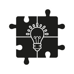 Jigsaw in Light Bulb Solid Sign. Lightbulb in Puzzle, Solution Concept Silhouette Icon. Invention Strategy. Success Innovation, Inspiration, Idea Glyph Pictogram. Isolated Vector Illustration