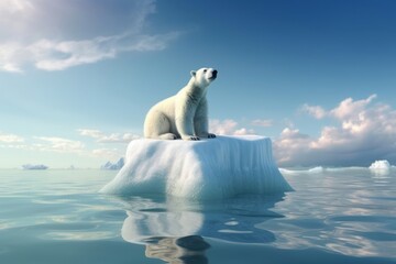 Plakat polar bear on a iceberg, Fragile Majesty: A Captivating CG Art Depicting an Ice Bear on a Melting Ice Floe, Embodying the Fragile Beauty and Environmental Challenges of the Arctic Ocean