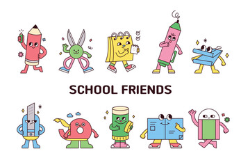 Cute school supplies characters collection. - 616031960
