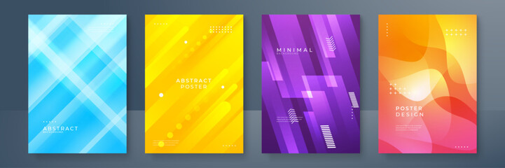 Modern abstract covers set, minimal geometric backgrounds, posters from multi-colored gradients