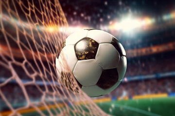 Soccer ball flew into net of the goal. Generative AI