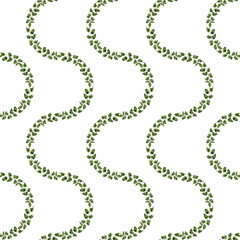 Hand drawn watercolor seamless pattern of green ruscus branches with leaves for wedding, birthday, greeting card, menu, banner, border, stickers. Elements isolated on a white background.
