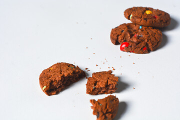 Photo of choco chips on a white background.