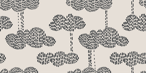 Seamless pattern with hand drawn clouds and sky. Stitch, knitted effect, detailed vector illustration design