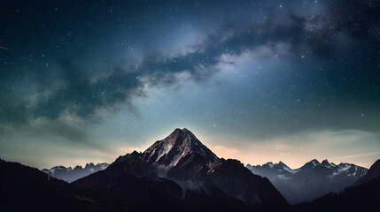 Naklejka na ściany i meble Beautiful landscape view with mountain and milky way sky created with Generative AI