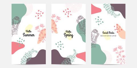 Summer Spring Floral vector flat design spring instagram post collection Social Media Template