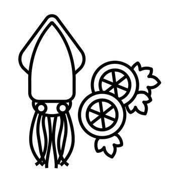 Squid with lemon line icon vector image.