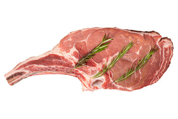 Raw veal chops isolated on white background. Fresh veal rib boned raw chops © enezselvi