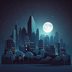 Megapolis in the moonlight. Generative AI.