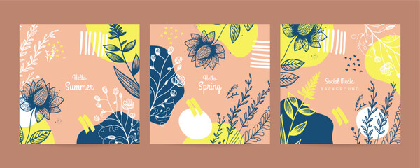 Colorful abstract Spring art templates. Suitable for social media posts, mobile apps, banners design and web. Vector illustration backgrounds.