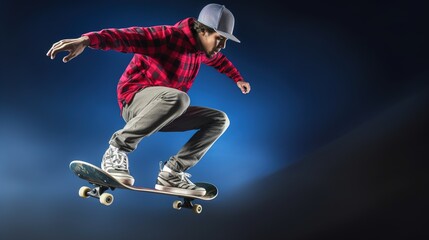 Naklejka na ściany i meble A skateboarder performs tricks. On an abstract background. Generative ai.