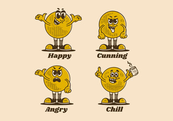 Mascot character of old ball with some expressions