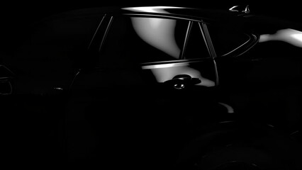 a black car at high speed is moving in space