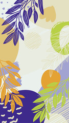 Fototapeta na wymiar Spring Background with minimal hand drawn colorful flower elements in line art style.