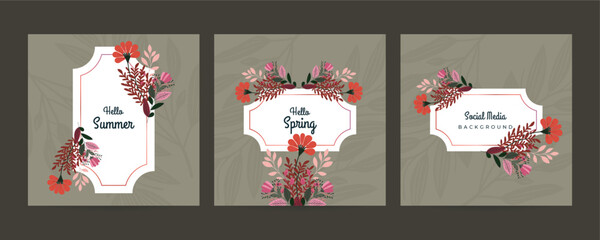 Hello spring. Spring wreath. Spring flowers are drawn with chalk on black chalkboard. Sketch, design elements. Vector illustration