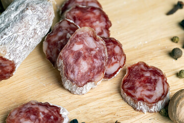 Sliced fresh pork sausage, close up