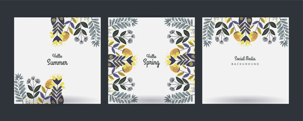 Naklejka premium Hello spring banner template with colorful flower. Can be use voucher, wallpaper, flyers, invitation, posters, brochure, coupon discount.