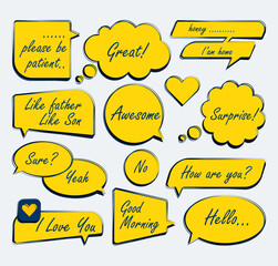 Speech bubble with editable text, easy to modify. Communication tags