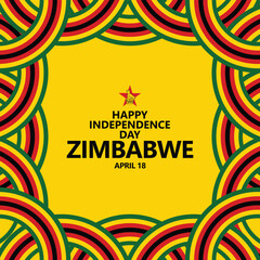 Zimbabwe independence day celebration vector template with national ribbon flags. National day greeting card with yellow color theme. African country public holiday. - obrazy, fototapety, plakaty