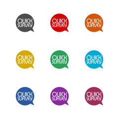  Quick survey speech bubble icon isolated on white background. Set icons colorful