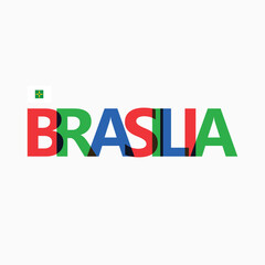 Brasilia vector RGB overlapping letters typography with flag. Brazil capital city logotype decoration.