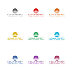  Sun solar energy logo design template icon isolated on white background. Set icons colorful