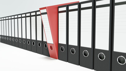 Business Documents Organized and Red file Standing Out