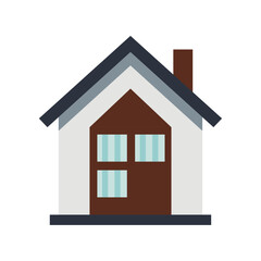 flat design house with backside wooden door and windows in it using vector illustration art