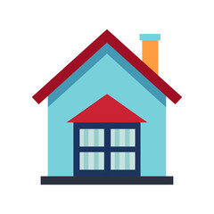 blue house with red roof and orange chimney on top on white background using vector illustration art