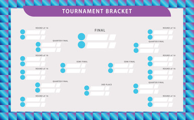 Futuristic elegant gradient colored sport game stage layout with elimination bracket. Suitable for basketball, football, soccer, badminton, and other sports.