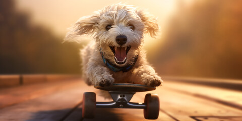 Hund auf einem Skateboard KI