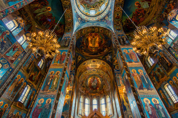 Fototapeta na wymiar Embark on a Journey of Awe and Wonder within the Interior of the Church of the Savior on Spilled Blood, where Mosaics Illuminate the Path to Sacred Reverence.