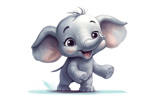 Cartoon cute little elephant, illustration. Post processed AI generated image.