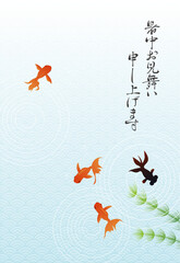Obraz premium 金魚の暑中お見舞い葉書テンプレート ベクター 夏