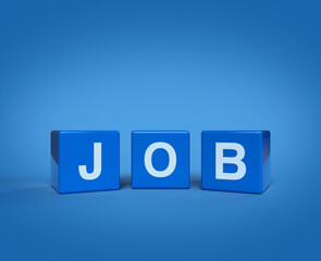 3d rendering, illustration of JOB letter on block cubes on light blue background, Business recruitment concept