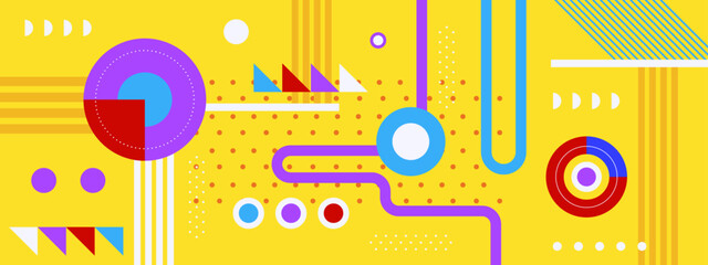 Geometric pattern vector background with Scandinavian abstract color or Swiss geometry prints of rectangles, squares and circles shape design