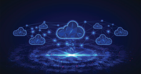 Cloud computing. Multiple cloud symbol vector illustration, 2D cloud, 3D cloud, multi-cloud work connected data.