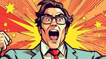 Business success celebration, happy man . Fantasy concept , Illustration painting.