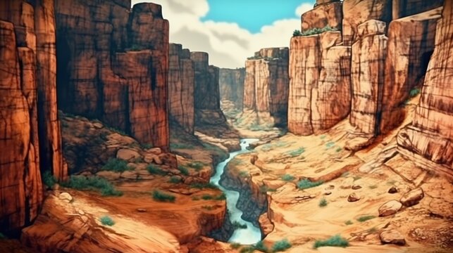Breathtaking aerial view of a canyon . Fantasy concept , Illustration painting.