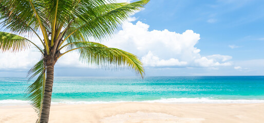 Obraz na płótnie Canvas Panorama landscape of Tropical summer beach sand and beautiful sky background.