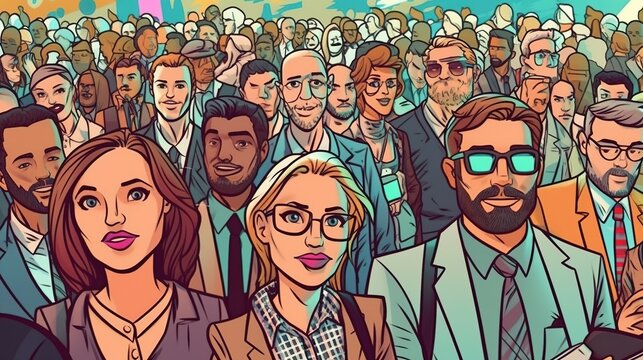 Business conference attendees . Fantasy concept , Illustration painting.