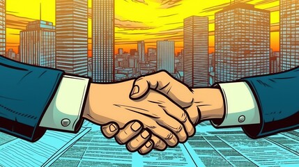 Business partnership agreement, handshake deal . Fantasy concept , Illustration painting.