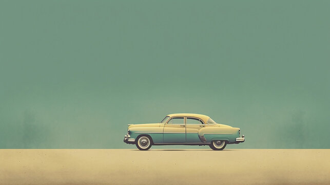 ai generative background with a lot of copy space and a vintage car 