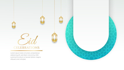 Vector eid mubarak celebratory white and gold illustration